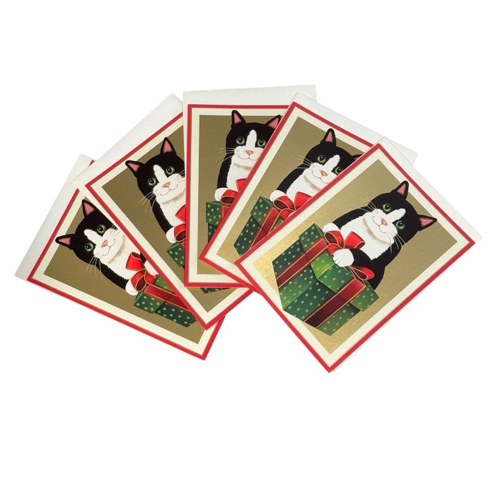 Set of 5 Holiday Cat Greeting Cards w/ Envelopes